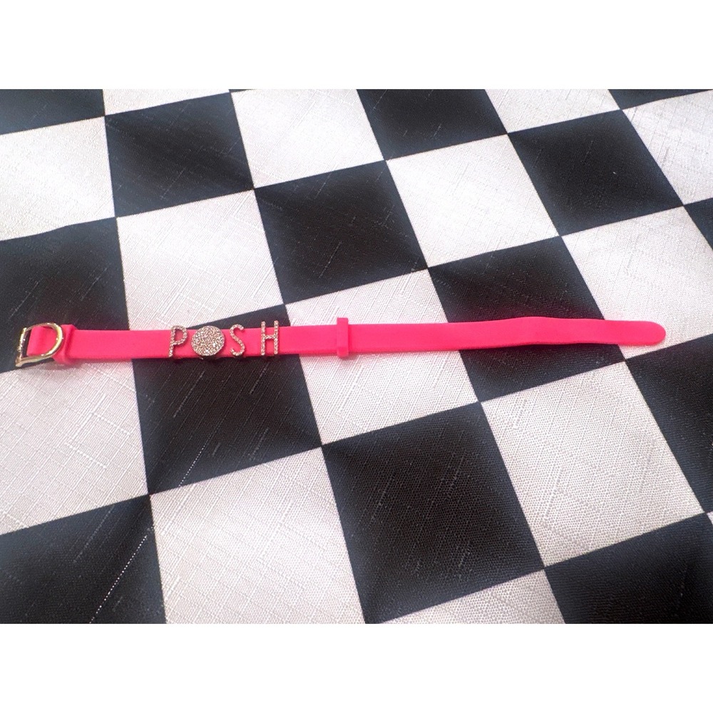 Posh Rhinestone Hot Pink Silicone Adjustable Bracelet Gold Tone Charms bling